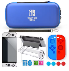 Estuche para Nintendo Switch Oled + Kit de protectores y vidrio templado | Azul